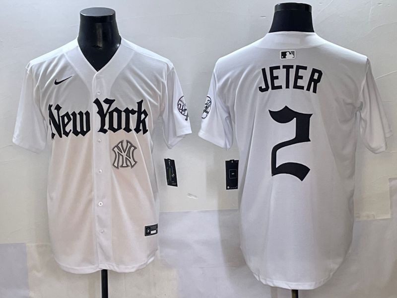 Men 2025 New York Yankees 2 Jeter White Five generations Joint Name Nike MLB Jersey style 17